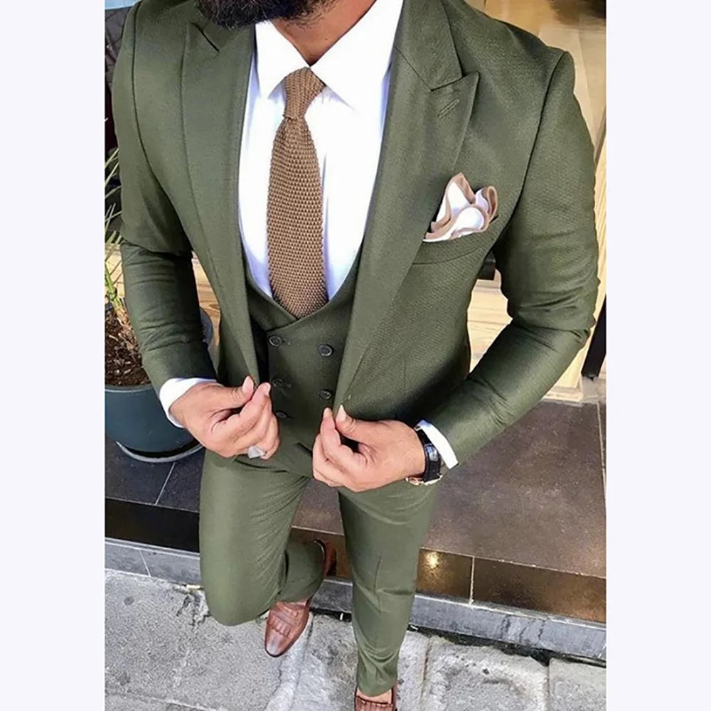 Slim Fit Men's Suits Set 3 Piece Single Breasted Peak Lapel Suit Daily Home Office High Street Fashion Casual Blazer Pants Vest