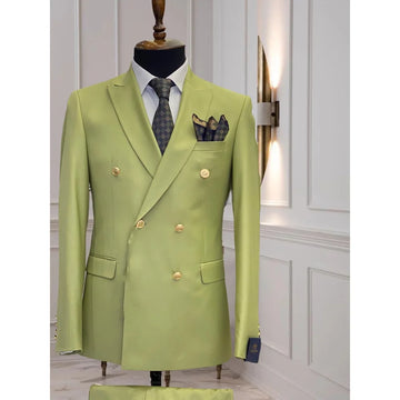 Light Green Double Breasted Men's Suit Work Commute Daily Business Casual Social Party Male Clothing