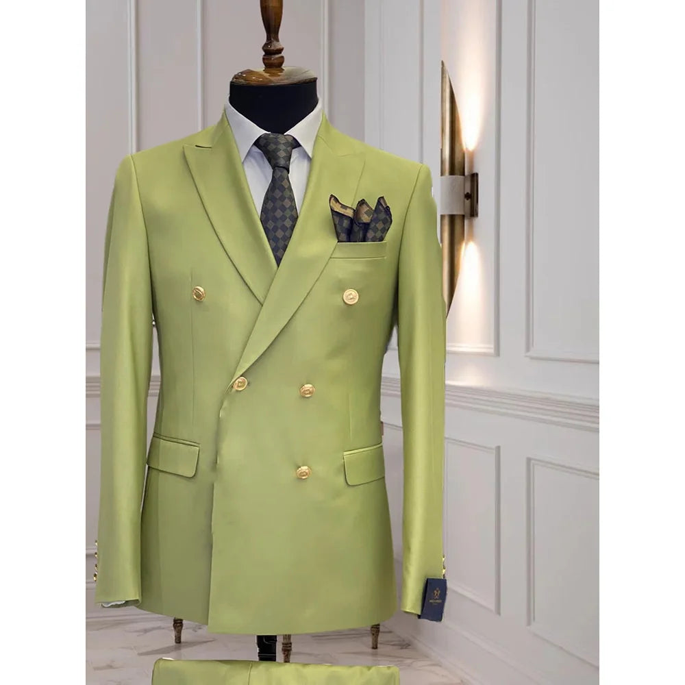 Light Green Double Breasted Men's Suit Work Commute Daily Business Casual Social Party Male Clothing