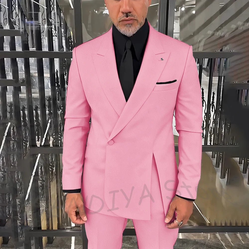 Classic Black Men Suits Single Button Double Split Formal Blazer Business Casual Party Prom Wedding Set 2 Piece Jacket Pants