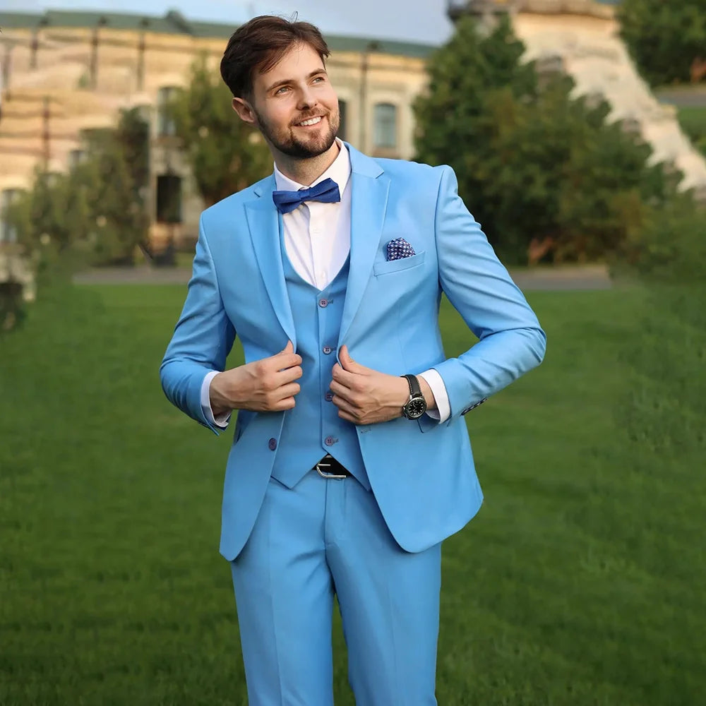 3 Pieces Men Suits Set Fashion Men's Formal Business/Wedding Groom Tuxedos Single Breasted Jacket Pants Vest Costumes Hommes