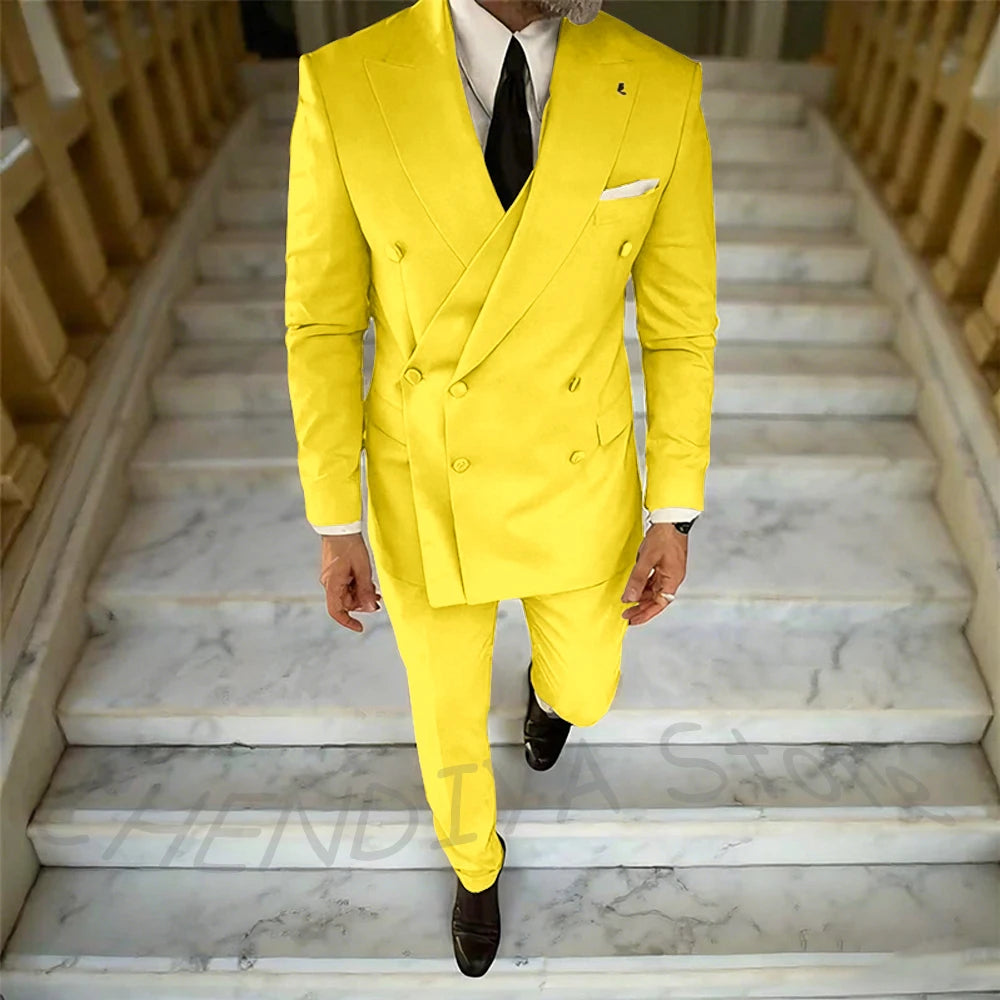 High Quality Peaked Lapel Suit For Men Double Breasted Gentleman Wedding Groom Tuxedo Custom Man Fashion Clothes Set Two Pieces