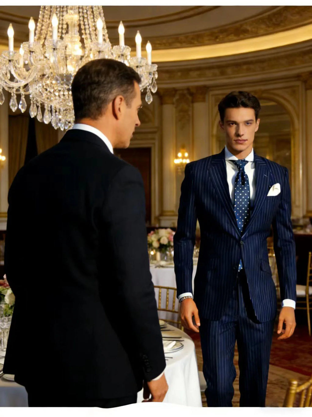 Mens Pinstripe Suit Tuxedo 2-Piece Slim Fit Blazer Pants Set Formal Business Wedding Jacket Trousers For Spring