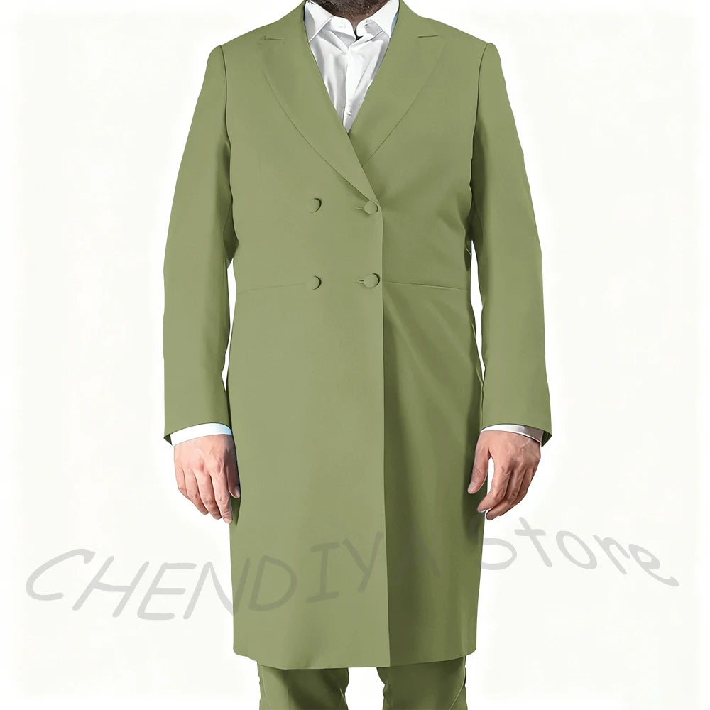 New Arrival Men's Suits Formal Two Piece Long Blazer Classic Double Breasted Daily Office Casual Male Costume Homme Jacket Pants