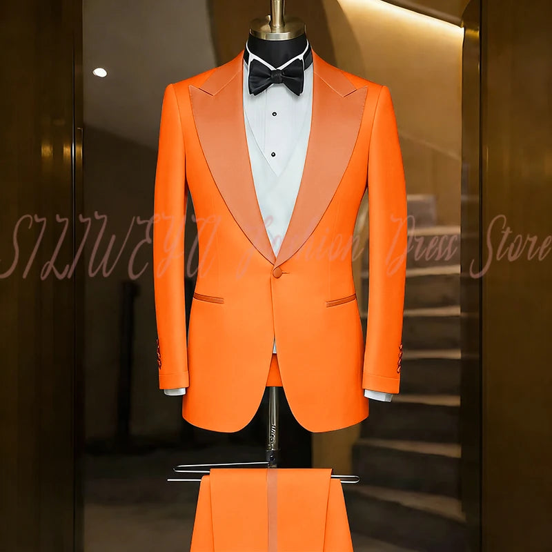 Elegant Black Men's Suit Single Breasted Peak Lapel Wedding Groom Tuxedo Dinner Party Dress Business Casual Male Clothing