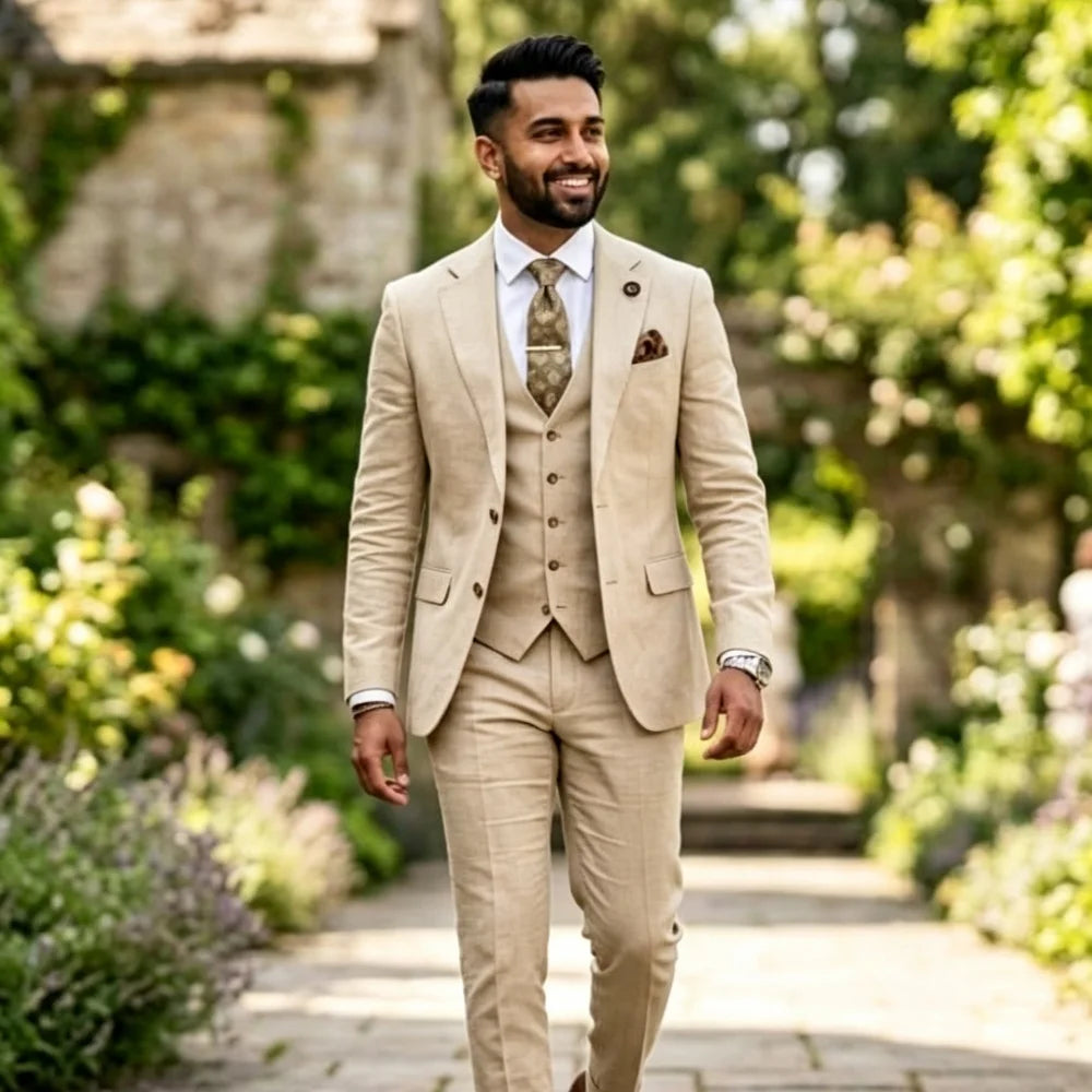 Sage Green Wedding Suits for Men Linen Summer Men Suits 3 Pieces Slim Fit Formal Blazer Vest Pants Set for Groom Prom Party suit