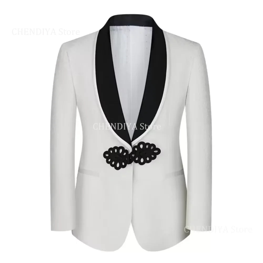 Chinese Style Men's Suits 3 Piece High-end Shawl Lapel Single Button Outfits (Jacket+Vest+Pants) Prom Party Groom Wedding Tuxedo