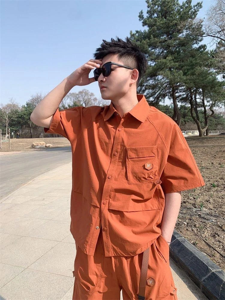 Oversized Plain Male Shirts Short Sets Two Piece Korean Style 2025 Outfits Basic Cheap Clothes Novelty in Kpop  Men's Shorts Set