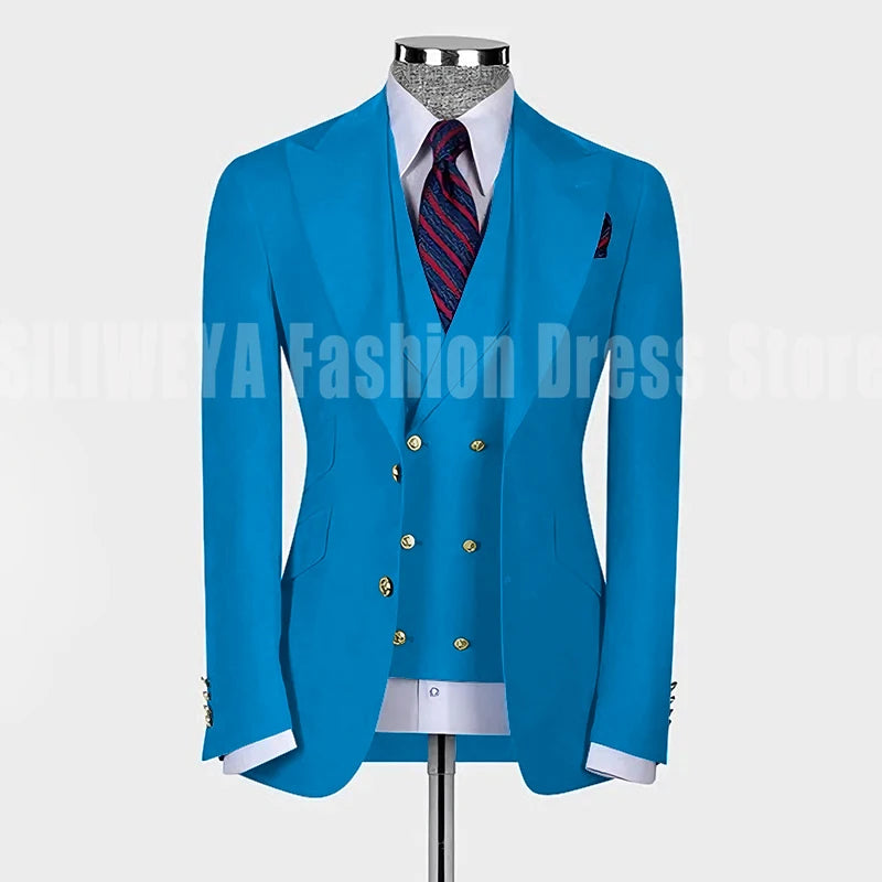 High Quality Men's Suit Slim Fit Solid Color Suit Formal Business Office Single Breasted Coat Pants Vest 3 Pieces Blazer Set
