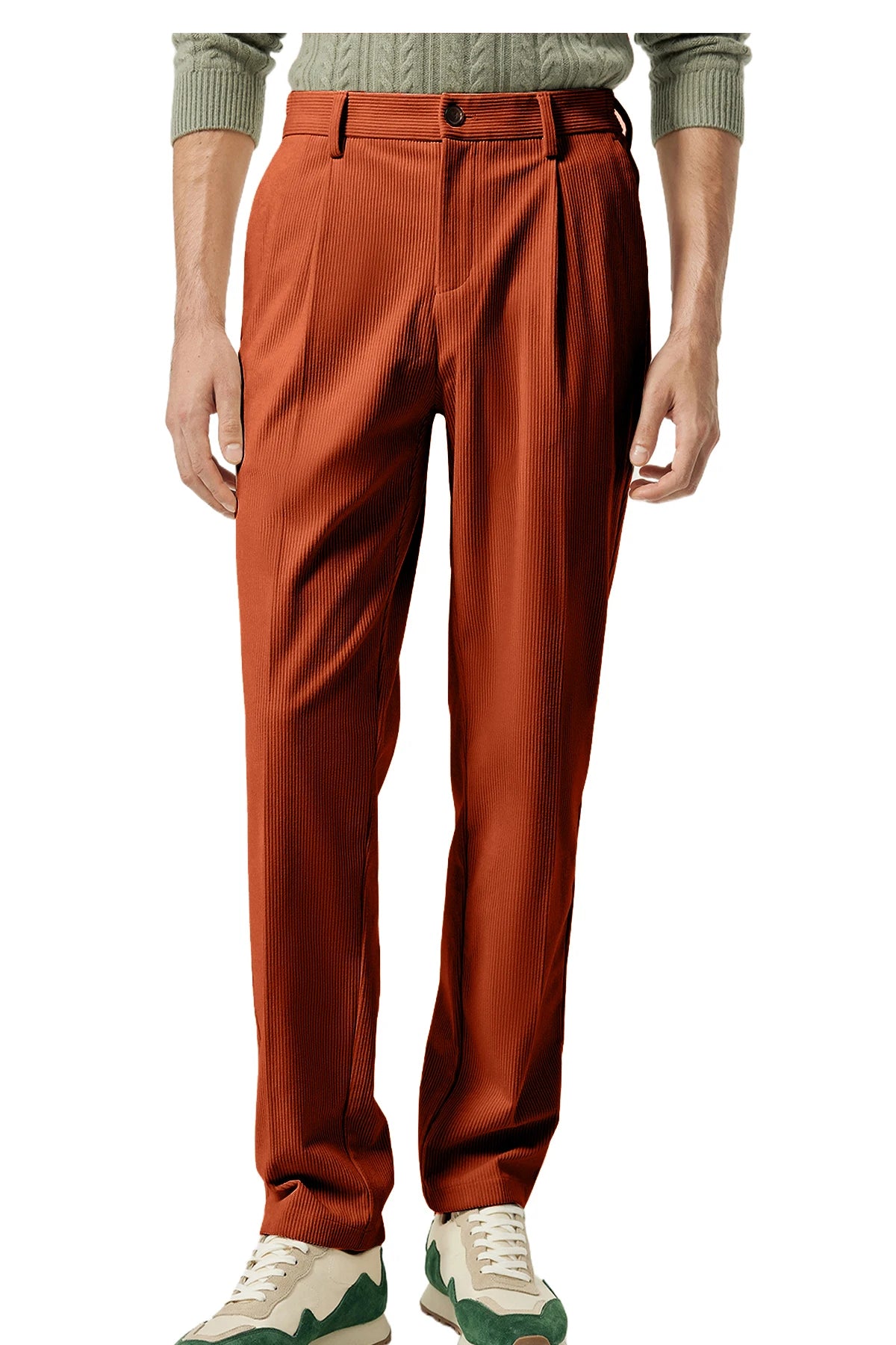 Men's Corduroy Pants High Waist Straight Classic Fit Wrinkle-Resistant Trousers For Business Casual Daily Wear Streetwear