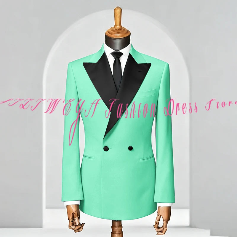 Double Breasted Men Slim Fit Suit 2 Pieces Jacket Pants Formal Occasion Tuxedo Business Casual Chic Outfits