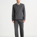 Classic Gray Suit For Men Double Breasted Elegant Outfit Set Two Piece Straight Business Casual Wedding Suit Jacket Pants