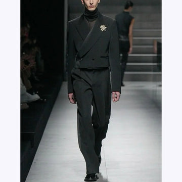 Classic Black Men's Suits Incline Button Peak Lapel Formal Blazer Smart Casual Model Show Evening Party Prom Wedding Set