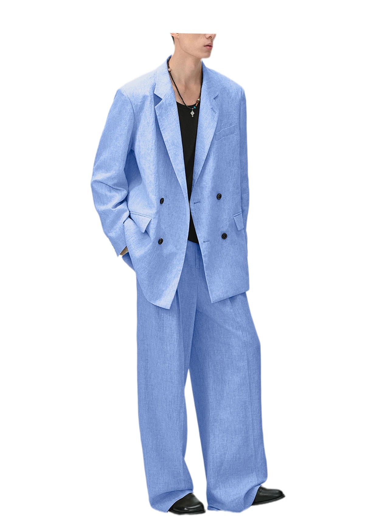 Men's Linen Suit 2-Piece Double Breasted Slim Fit Blazer Straight Leg Pants For Summer Casual Business Wedding Streetwear