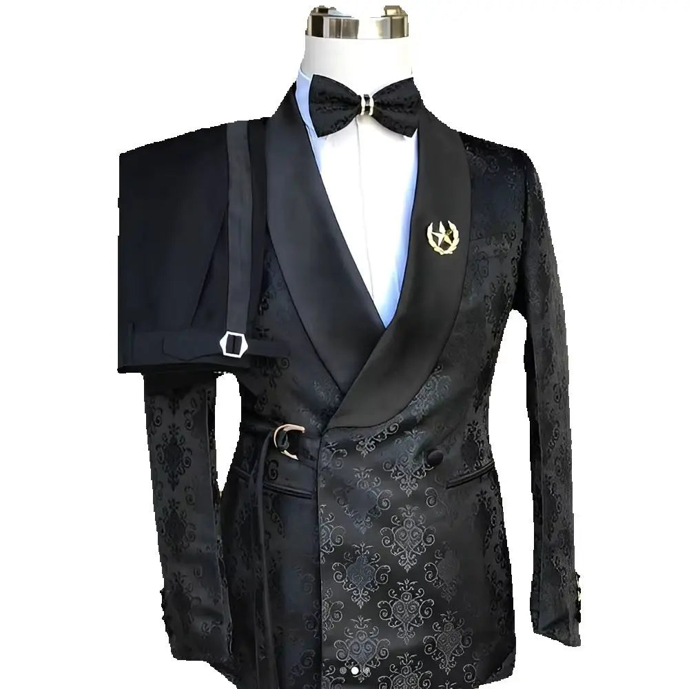 Black Pattern Men's Suit 2-piece Wedding Groom Tuxedo Premium Tailor-made Suit for Male XS-5XL Blazer Pants