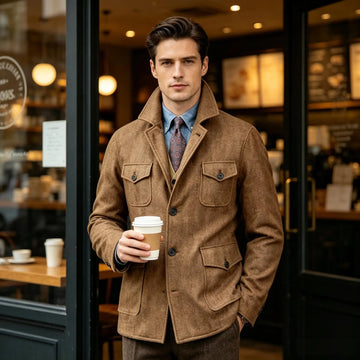Men Woolen Blend Jacket Multi Flap Pockets Single Breasted Turn Down Collar Casual Outdoor Business Streetwear Outerwear