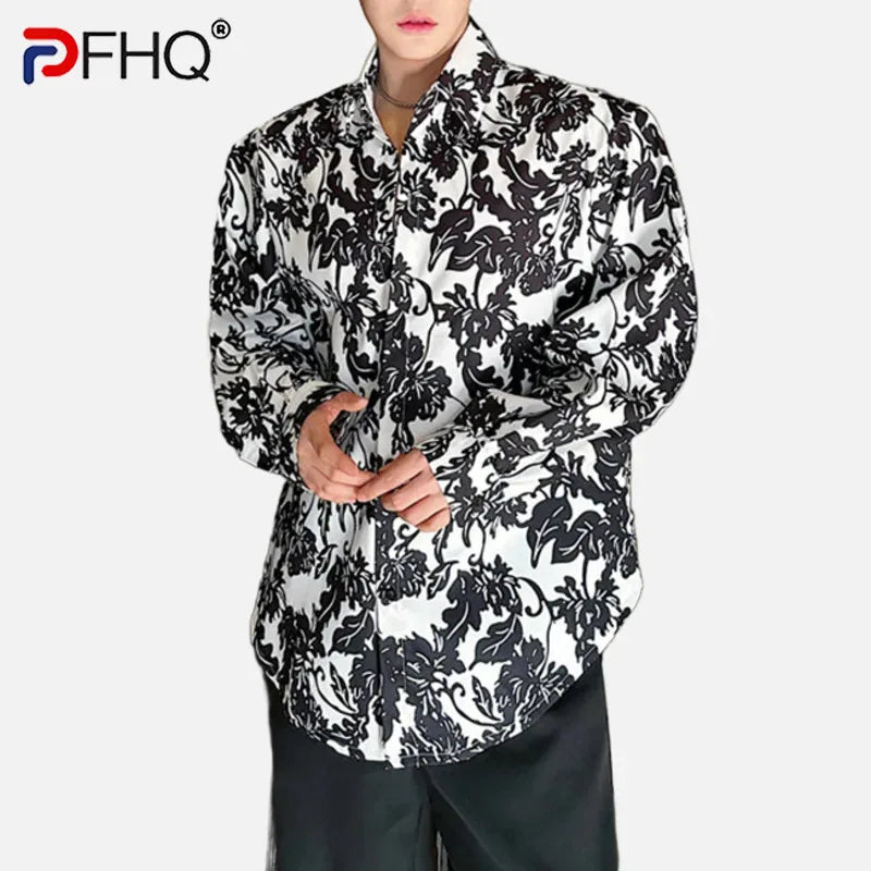 PFHQ Personalized Shirts Printing Loose Lapel Trend Long Sleeve Male Casual Single Breasted Tops Autumn New Chinese Style 9C5322