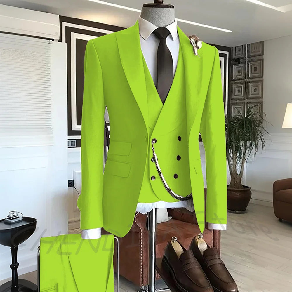 Men's Suit Formal Set 3 Piece Chic Single Button Peak Lapel Slim Fit Outfit Jacket Pants Vest High Quality Business Casual