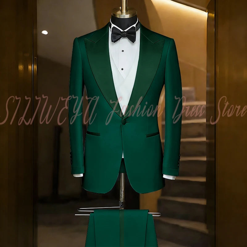 Elegant Black Men's Suit Single Breasted Peak Lapel Wedding Groom Tuxedo Dinner Party Dress Business Casual Male Clothing