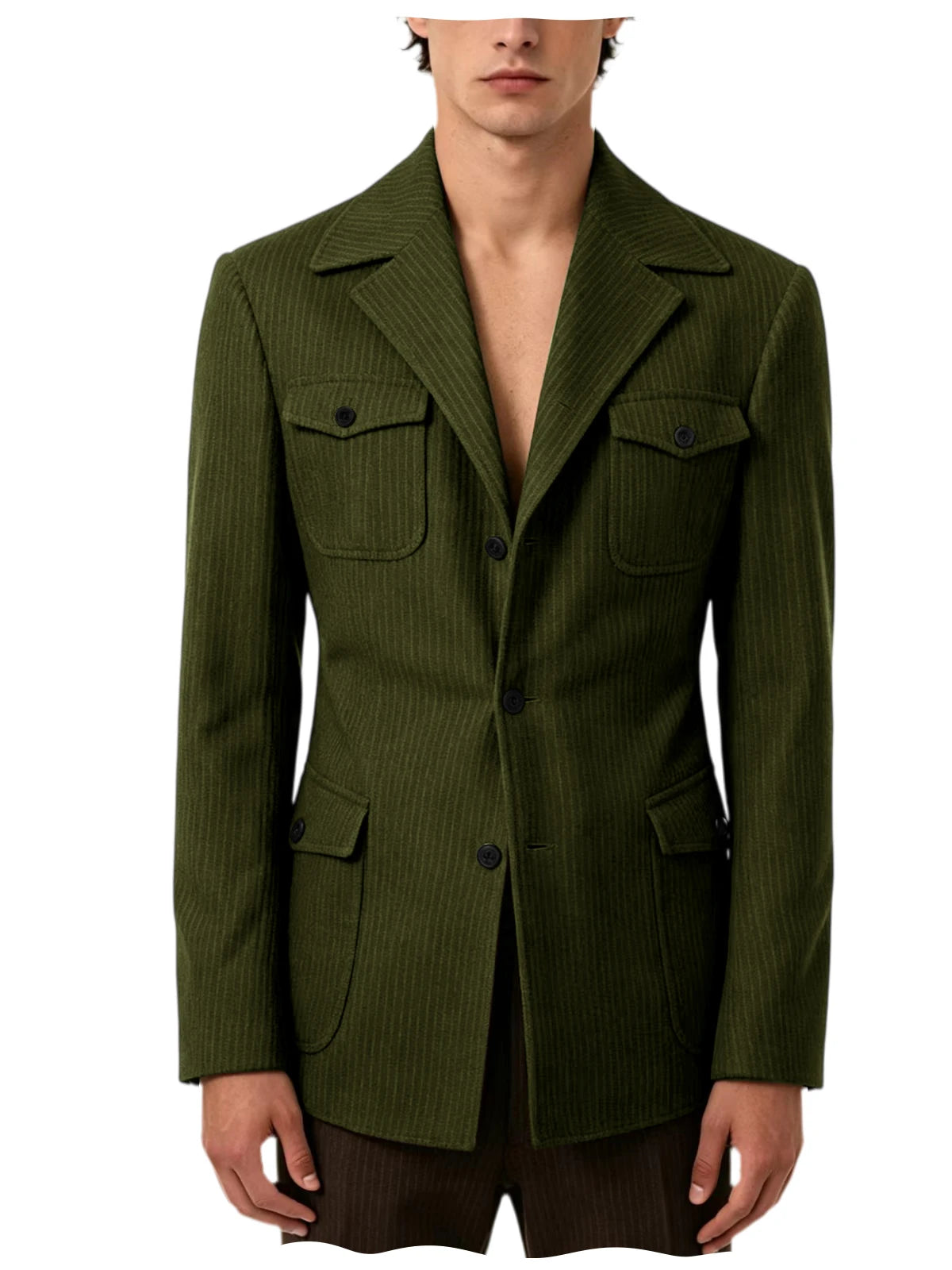 Men's Pinstripe Blazer Slim Fit Notched Lapel Lightweight Breathable Multi Pocket Comfortable Casual Sport Coat For Summer