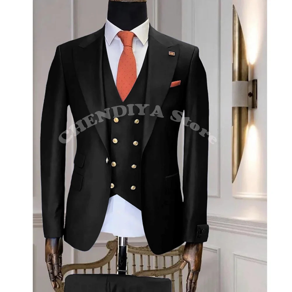 Navy Blue Business Suits Men Wedding Groom Tuxedo Single Breasted Notch Lapel Prom Party Slim Fit 3 Piece High Quality Outfit