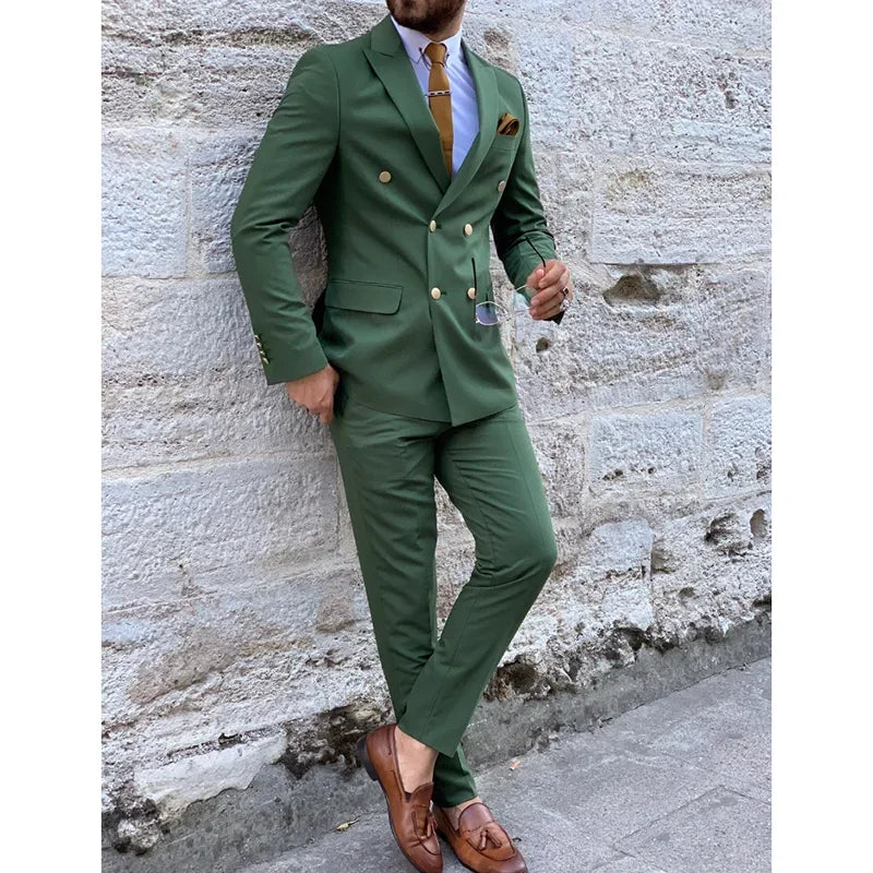 2-piece Men's suit  plaid slim-fit suit Formal Business Groom Wedding Dress Suit Jacket Vest Pants Suit Dress Men's wedding