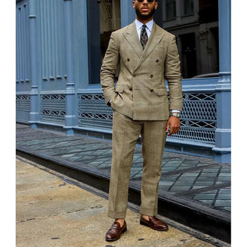 Peaked Lapel Men's Suits Unique Design Fashion Double Breasted High Quality Two Pieces Wedding Groom Tuxedo Custom Man Set