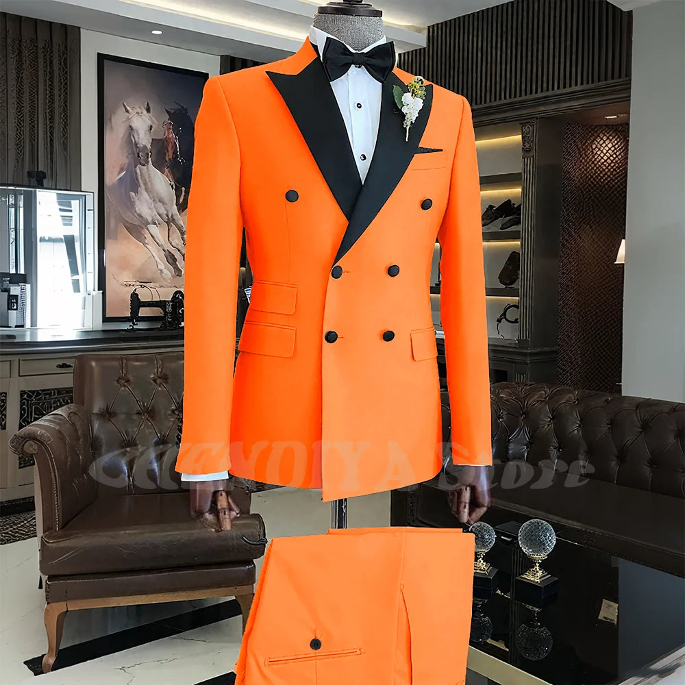 Elegant Men Suits Classic Double Breasted Peak Lapel Male Clothing 2 Piece Fashion Evening Party Business Prom Formal Set