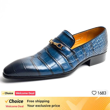 Business Men Shoes Genuine Leather Loafers Luxury Casual blue Office Wedding Party Metal Buckles Fashion Dress Shoe Best Gifts