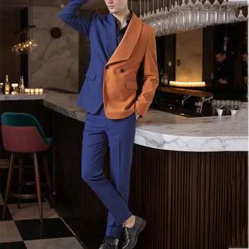 Tailor-Made Suit For Men Elegant Shawl Lapel Contrast Color New Design Male Clothing Double Breasted Wedding Groom Fashion Set