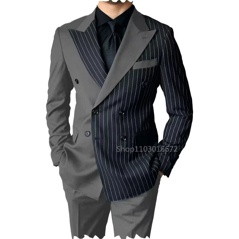 2 Piece New Style Wedding Men Suits  Groom Tuxedos Peak Lapel Double Breasted Blazer Pants Sets Prom Business Costume Homme