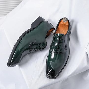Luxury Mirror Oxfords Shoes For Men Green Moccasins Designer Formal Dress Shoes Men Loafers Pointed Patent Leather Shoes Men