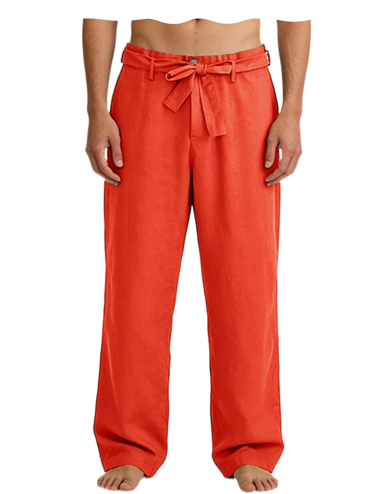 Vintage Men's Tie Waist Linen Blend Pants High Waist Wide Leg Casual Trousers Soft Breathable Lounge Pants for Men