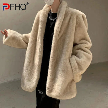 PFHQ Men's Fur Jackets Loose Simple Male Cotton Coat Stylish Vintage Men Clothing 2024 Winter New Fashion Tide Warm 9C3608