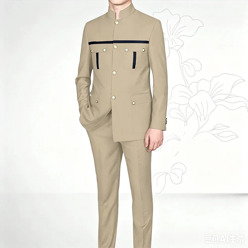 Business Casual Single Breasted Men's Suit Set 2 Pieces Jacket Pants Formal Work Commute Men Pants Suits Wedding Groom Tuxedo