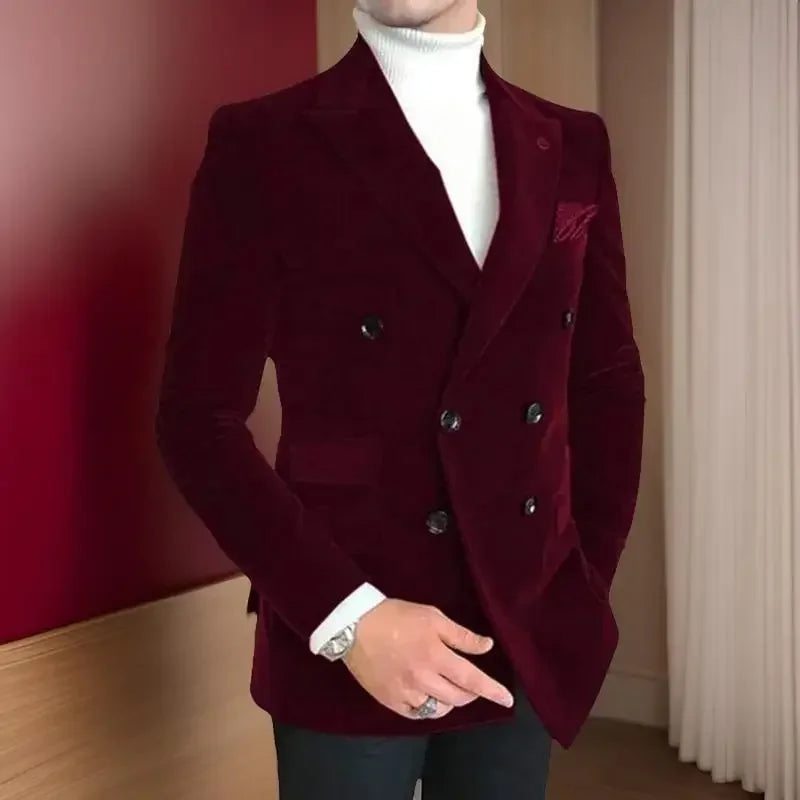 Italian Style Men Suit Jacket Slim Fit 1 Piece Peak Lapel Velvet Smoking Male Fashion Blazer Double Breasted Wedding Suit 2025