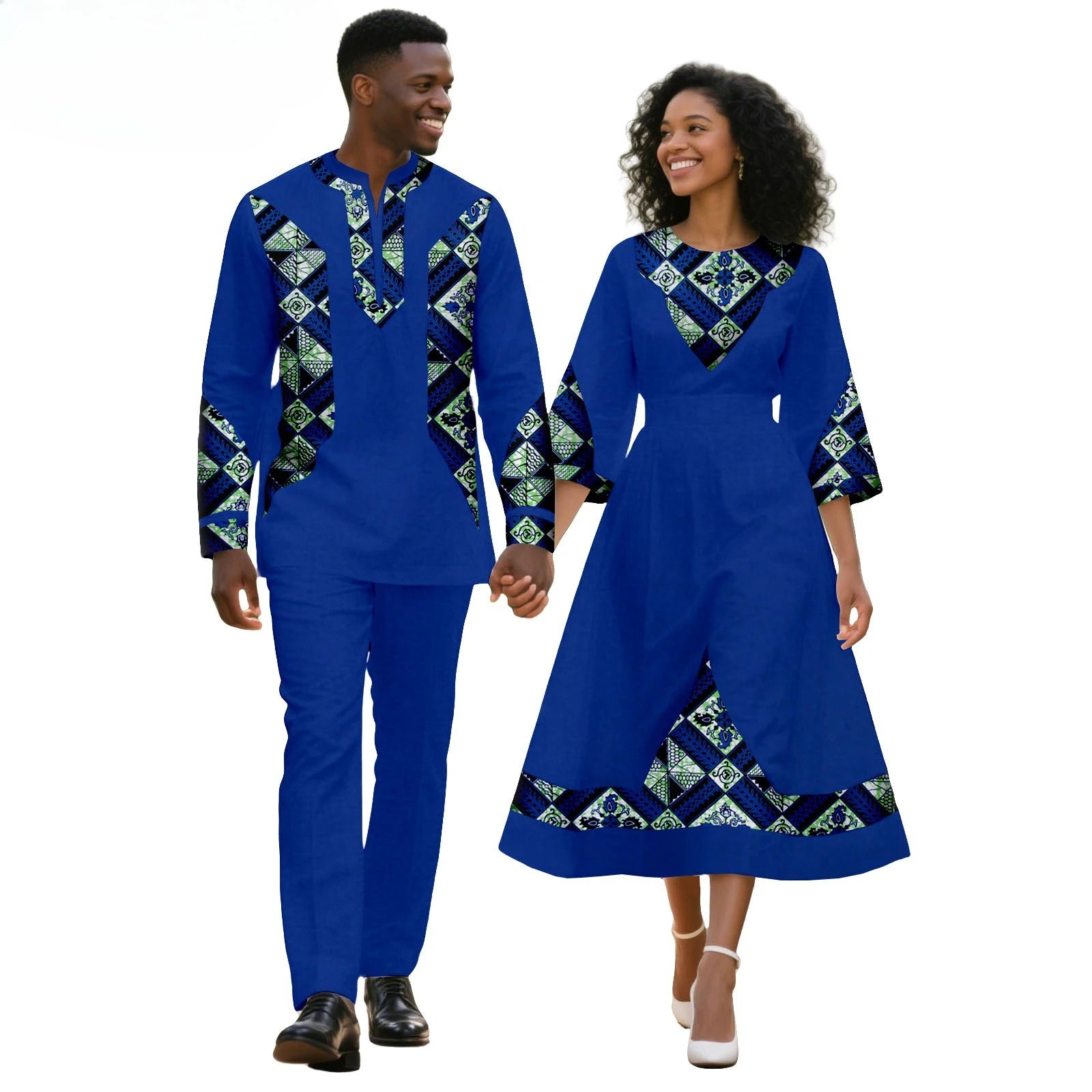 2025 African Matching Outfit for Couples Dashiki Summer Women Ruffles Dresses Bazin Riche Men Patchwork Top and Pant Sets