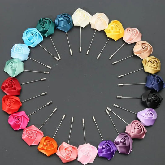 Men Boutonnieres for Wedding Groom Corsage Lapel Pins Ribbon Roses Flower Mensuit Buttonhole Brooch Marriage Accessories