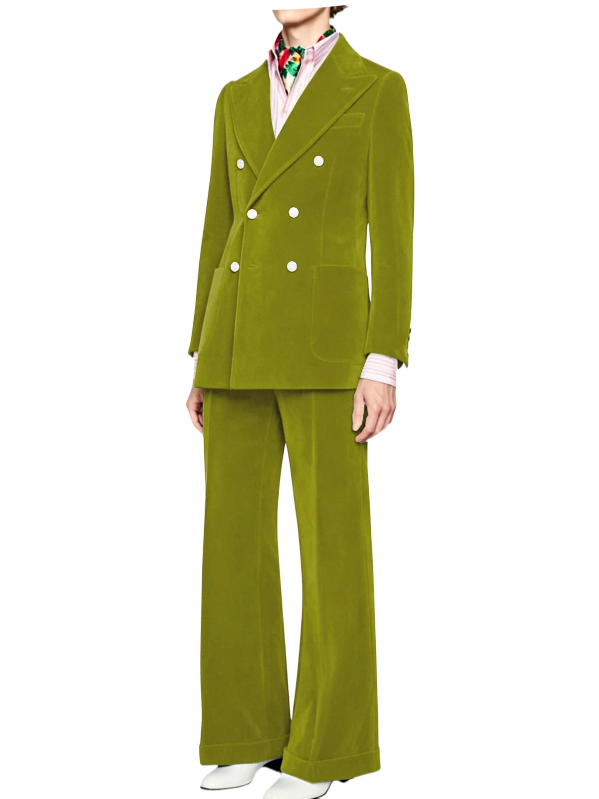 Men's Velvet Double Breasted 2 Piece Suit Set Slim Fit Peak Lapel Formal Straight Leg Pants Suit For Party Wedding Daily Wear