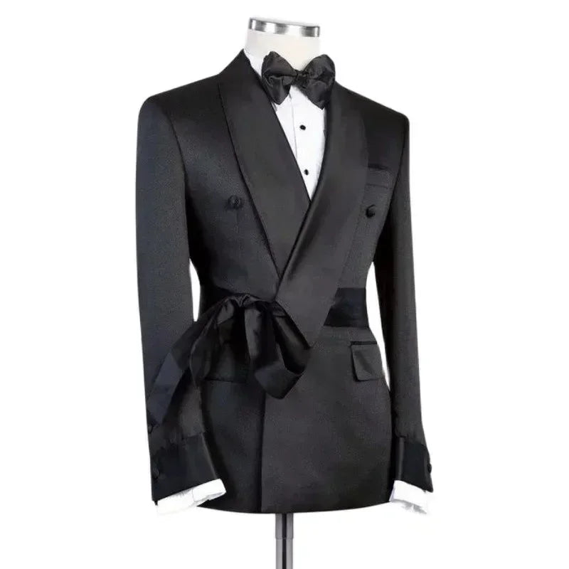Formal Men Suit Jacket With Belt Single 1 Piece Slim Fit Male Blazer With Double Breasted Fashion Wedding Suit Coat 2025
