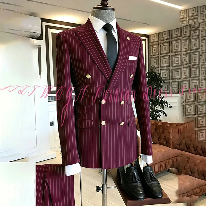 2025 Men's High-End Boutique Suit Stripe Trousers Set Wedding Party Fashion Business Casual Trendy Two-Piece Ensemble