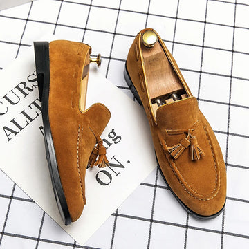 High Quality Tassel Loafers  Frosted Leather Mens Slip on Footwear Male Comfortable Driving Shoes All-match Male Antiskid Flats