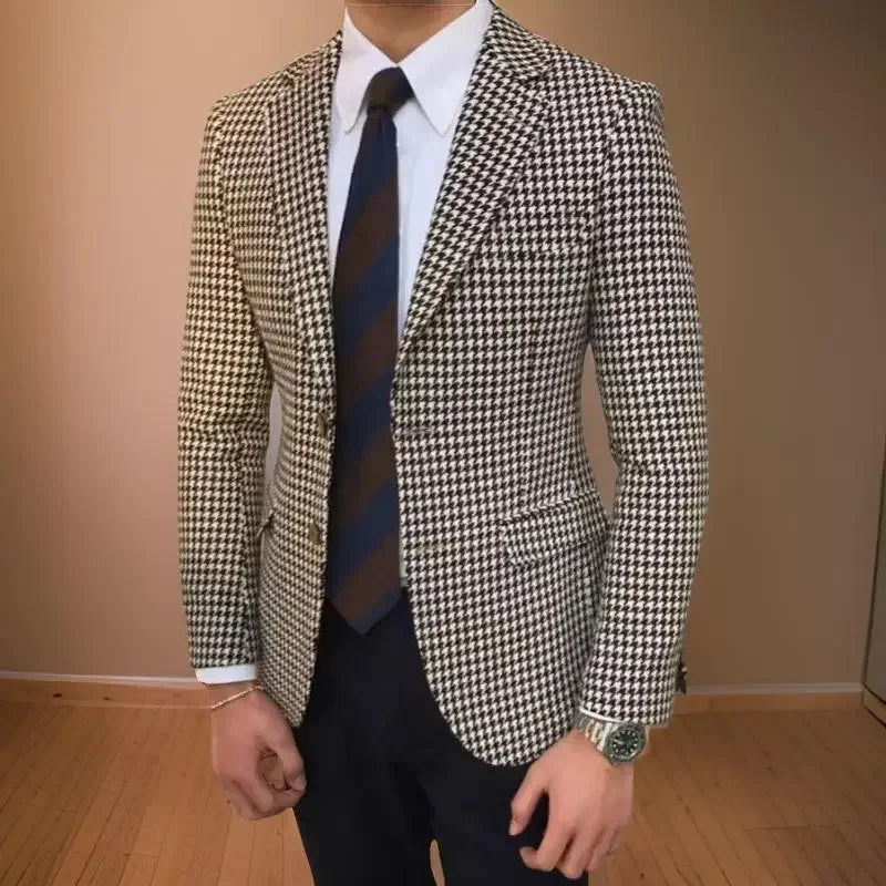 Check Suit Jacket For Men Wedding Tuxedo Houndstooth Blazer 1 Pc American Style Notch Style Check Plaid Fashion Suit 2025