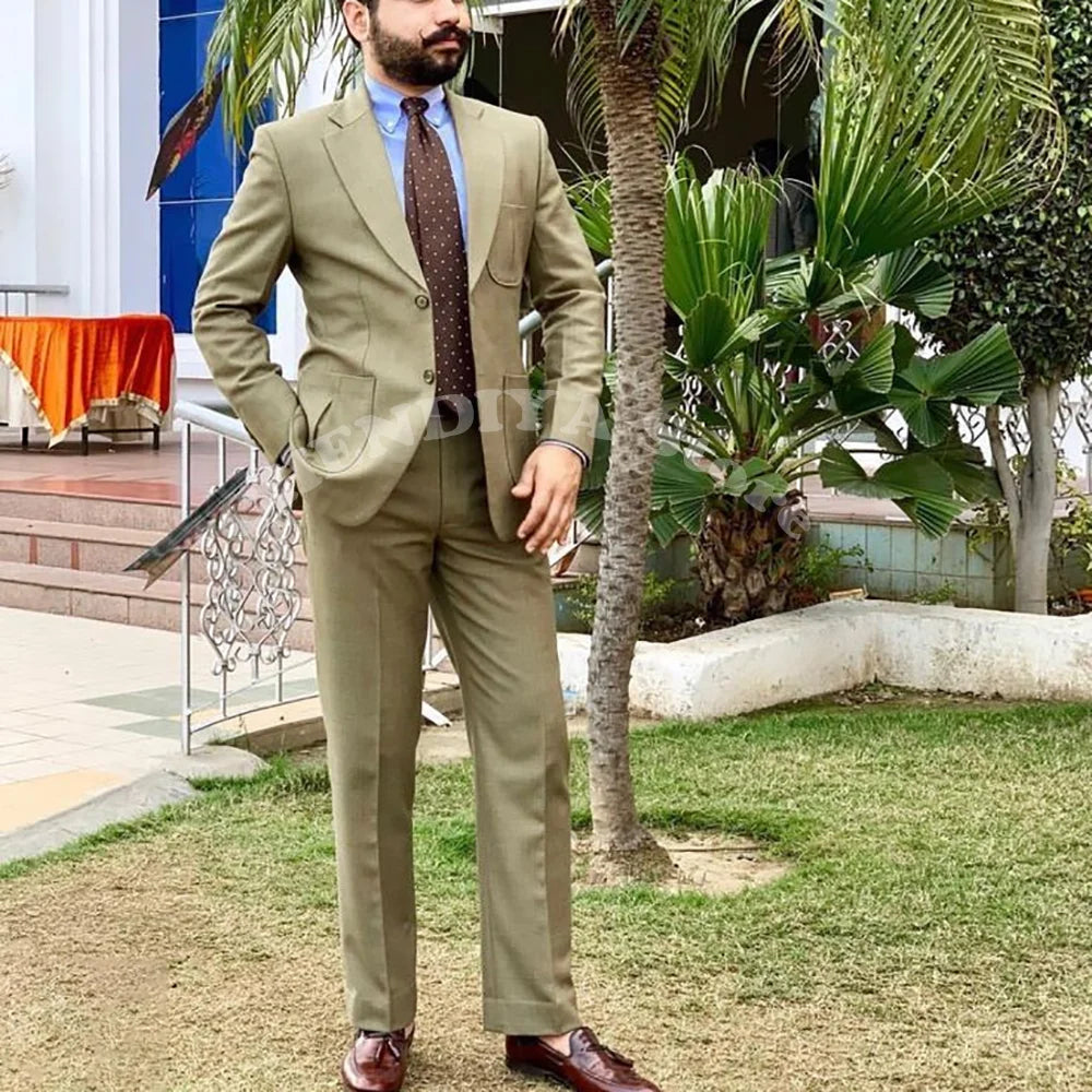Casual Men's Suits Two Piece Single Breasted Peak Lapel Slim Fit Suit For Man Daily Work Home Fashion Business Jacket Pants