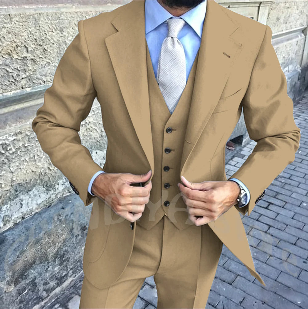 Latest Design Brown Man Work Suit Groom Tuxedos Notch Lapel Mens Business Suits Wedding  Dress Suit Sets (Jacket+Pants+Vest+Tie)