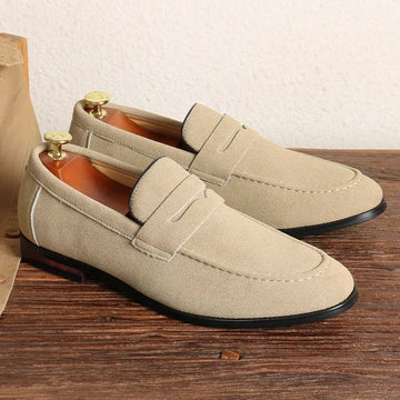 Men's Casual Shoes Suede Loafers Fashion Slip on Leather Shoes Soft Solid Dress Shoes Wedding Flats Plus Size Business Men Shoe