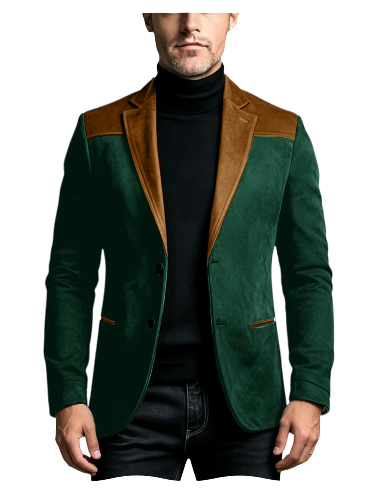Men Suede Patchwork Lapel Blazer Slim Fit Color Block Suit Jacket Business Streetwear Outerwear For Party Daily Evening Outfits