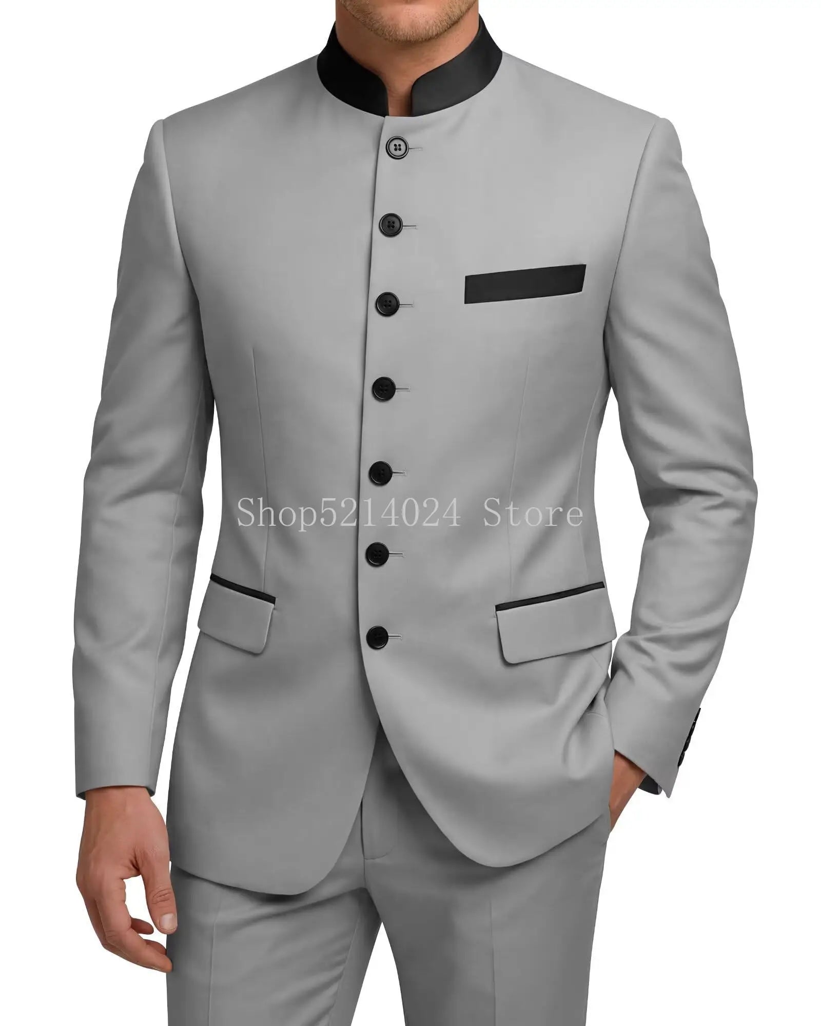Chinese Tunic Suit Mens 2 Piece Chinese Suits for Men Slim Fit Mandarin Collar Suits for Wedding Prom Party