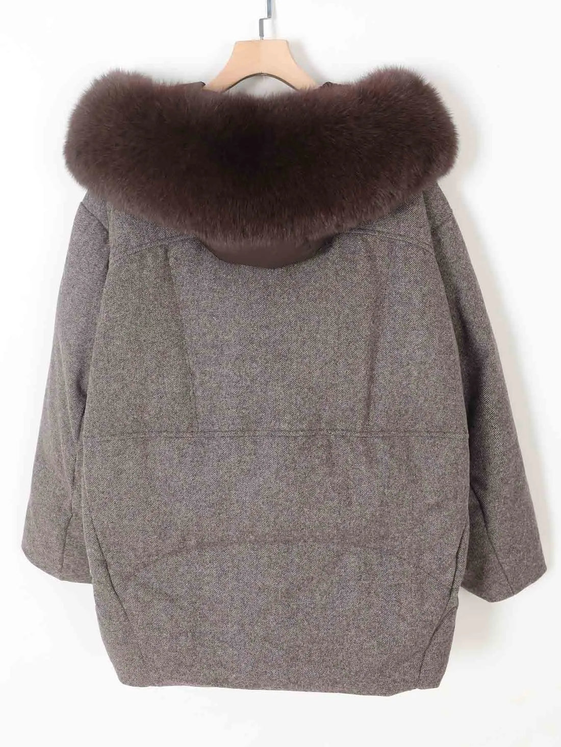 2025 NEW Maomaokong Real Fox Fur Collar Women's Winter Down Jacket Coffee Wool Fabric Patching Cool Oversized Zipper Fashion