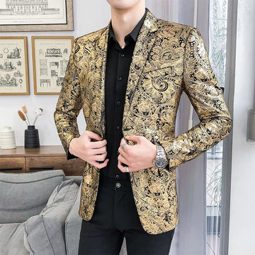 Main Push Explosive New Hot Gold Pattern Personality Suit Men's Suit Casual + Loose + Party + Wedding Large Size Trend Coat